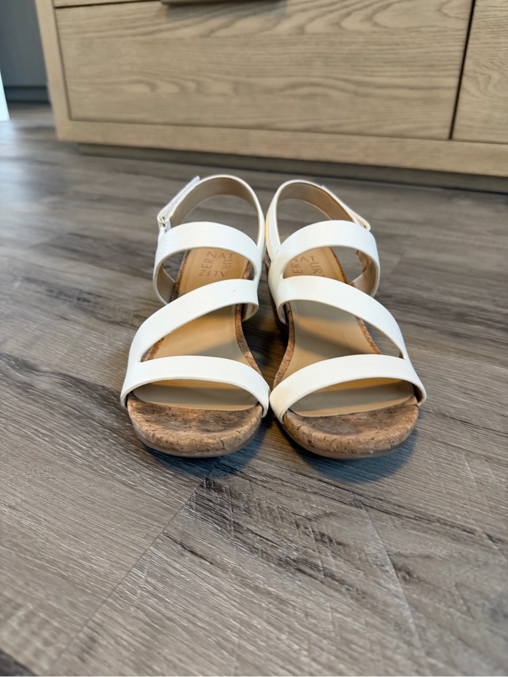 Naturalizer White Strappy Cork Wedge Sandals